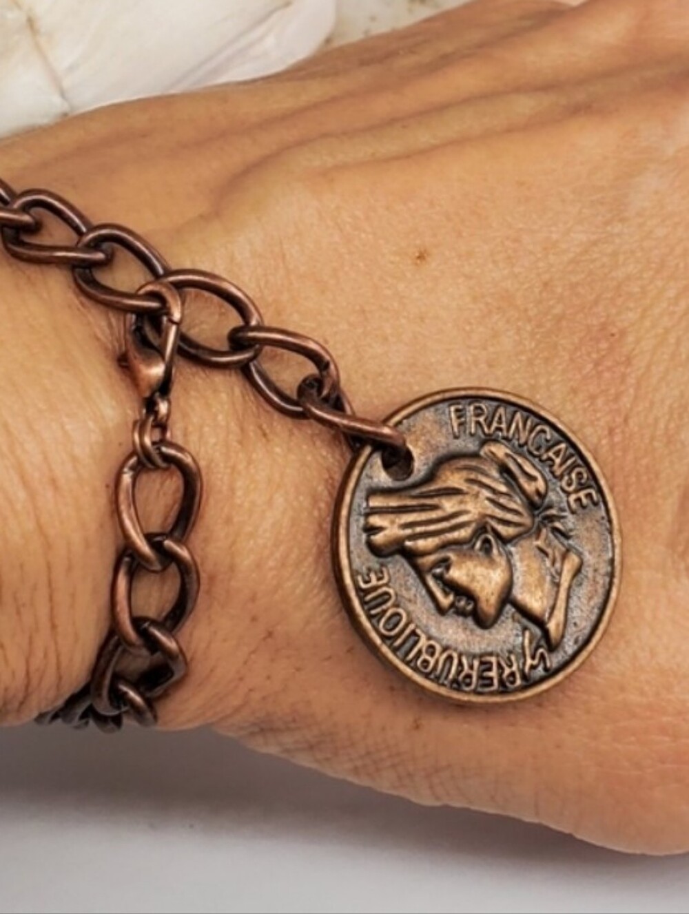 Vintage Jewelry Copper Coin One Size Link Adjustable Chain Copper Bracelet